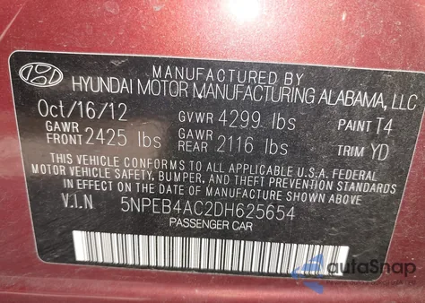 2013 Hyundai Sonata Gls from USA, damaged, VIN 5NPEB4AC2DH625654
